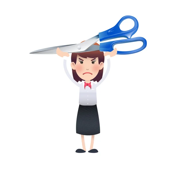 Businesswomanl with scissors over white background. Vector design — Stock Vector