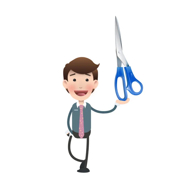 Businessman holding a scissors over white background. Vector design — Stock Vector