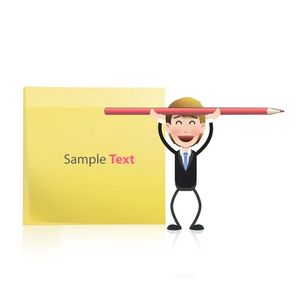 Homme d'affaires avec crayon rouge et postit sur fond blanc — Image vectorielle