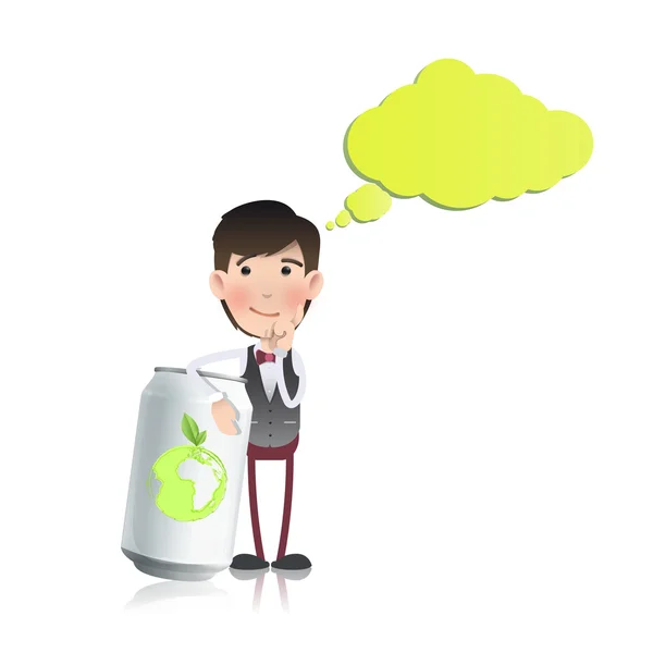 Man thinking with eco can over white background — Stock Vector
