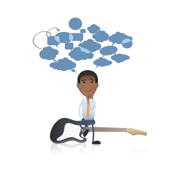 Empresario con guitarra sobre fondo blanco — Vector de stock