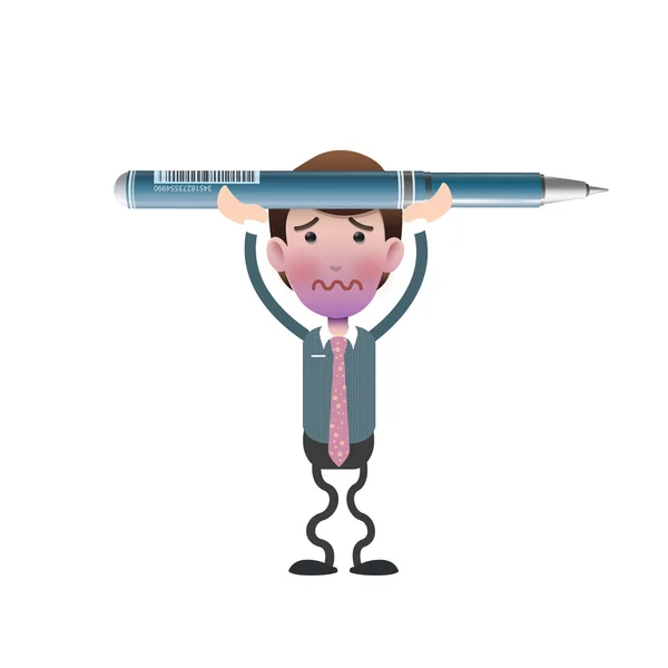 Businessman holding a pen over white background — Stock Vector