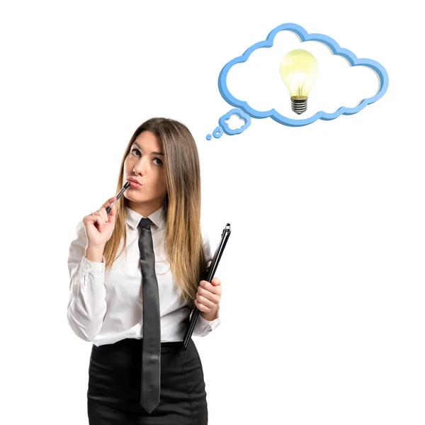 Young girl having an idea over isolated white background — Stock Photo, Image