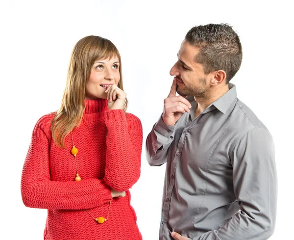 Couple thinking over isolated white background — Stock Photo, Image