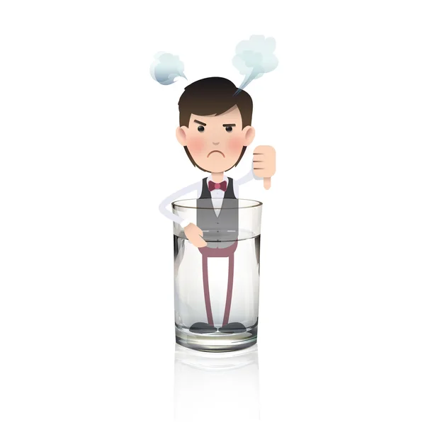 Homme d'affaires à l'intérieur verre d'eau sur fond blanc. Conception vectorielle . — Image vectorielle