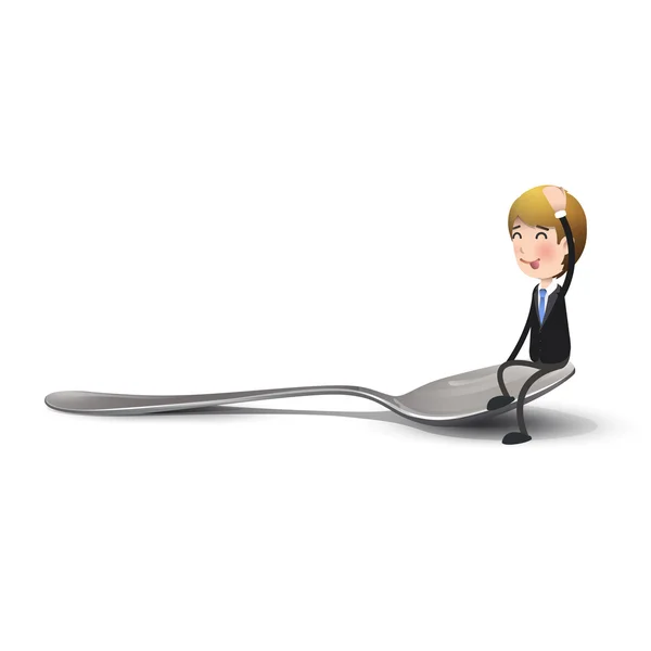 Businessman on realistic spoon over white background. Vector design. — Stock Vector