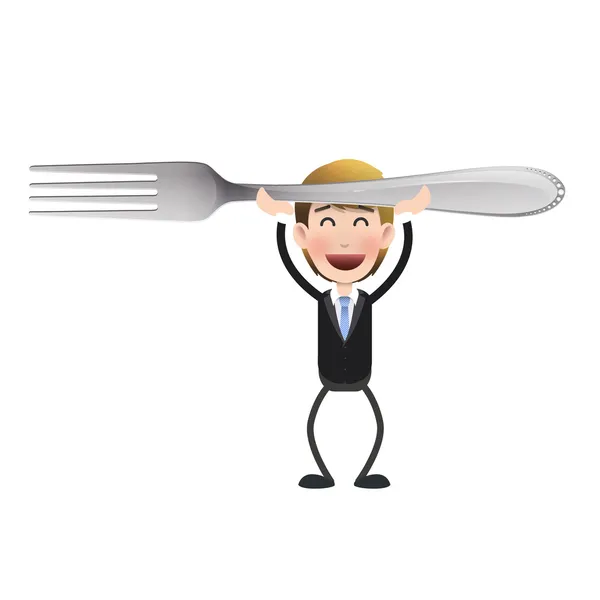 Empresario sosteniendo un tenedor sobre fondo blanco. Diseño vectorial — Archivo Imágenes Vectoriales