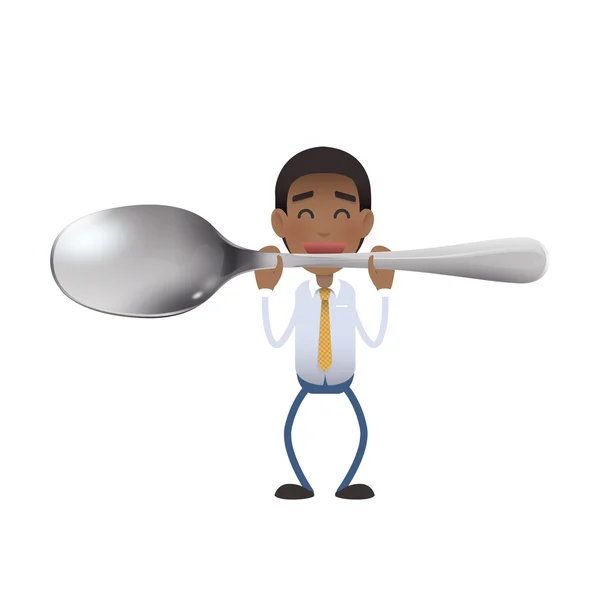 Businessman holding a spoon over white background. Vector design. — Stock Vector