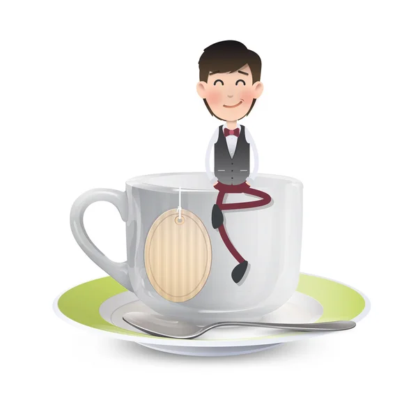 Businessman on cup of coffee over white background. Vector design. — Stock Vector