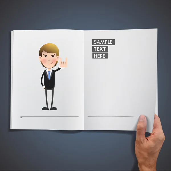 Homme d'affaires imprimé sur un livre réaliste. Conception vectorielle — Image vectorielle