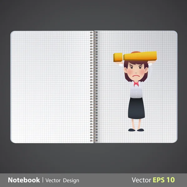 Affärskvinna tryckt på realistisk bok. vektor design — Stock vektor