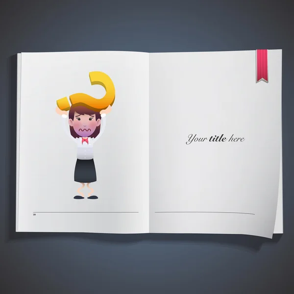 Femme d'affaires imprimée sur un livre réaliste. Conception vectorielle — Image vectorielle