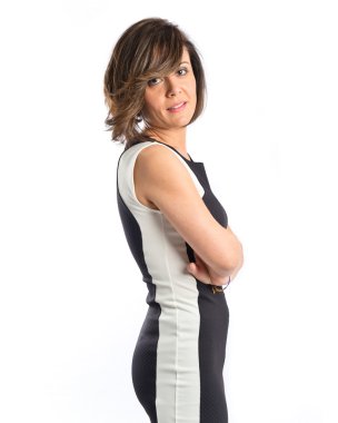 onun genç kadın kolları beyaz arka plan üzerinde çarpı işareti 