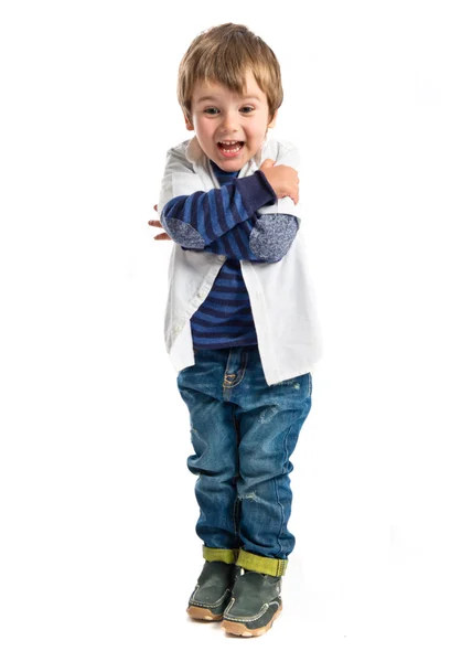 Niño gritando sobre fondo blanco — Foto de Stock