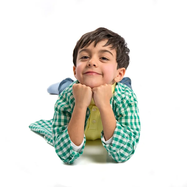 Niño morena feliz sobre fondo blanco aislado —  Fotos de Stock