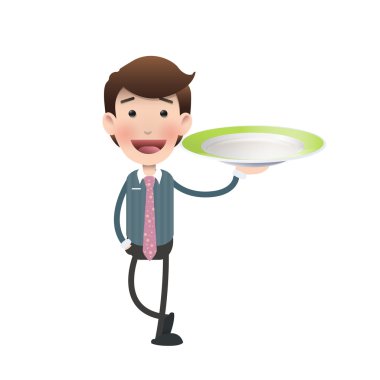 Beyaz arka plan üzerinde renkli plaka ile iş adamı. vektör tasarımı. 