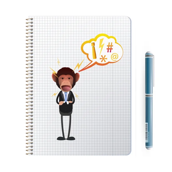 Business monkey vytištěn na notebooku. Vektorová design — Stockový vektor