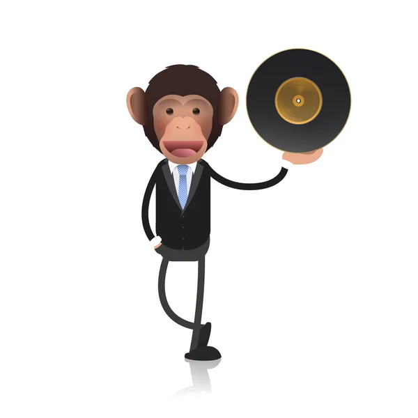 Business monkey with vinyl over white. Vector design — Stock Vector