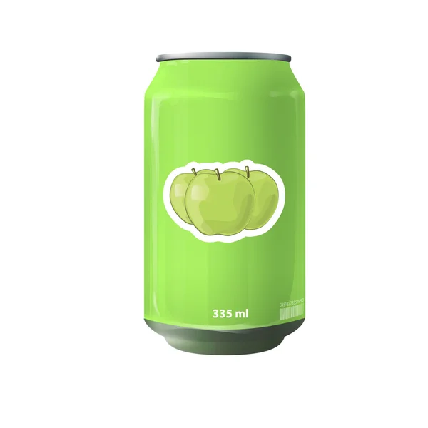 Green tin of fruit juice. Vector design — Stock Vector