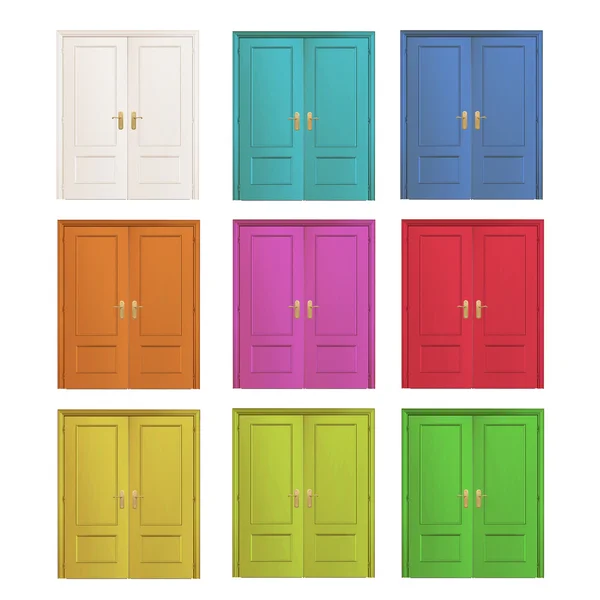 Colección de puertas coloridas aisladas sobre blanco. Diseño vectorial . — Vector de stock