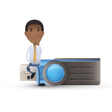 iş adamı izole beyaz zemin üzerine pendrive ile