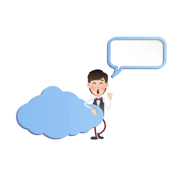 Businessman with cloud over isolated white background — Stock Vector