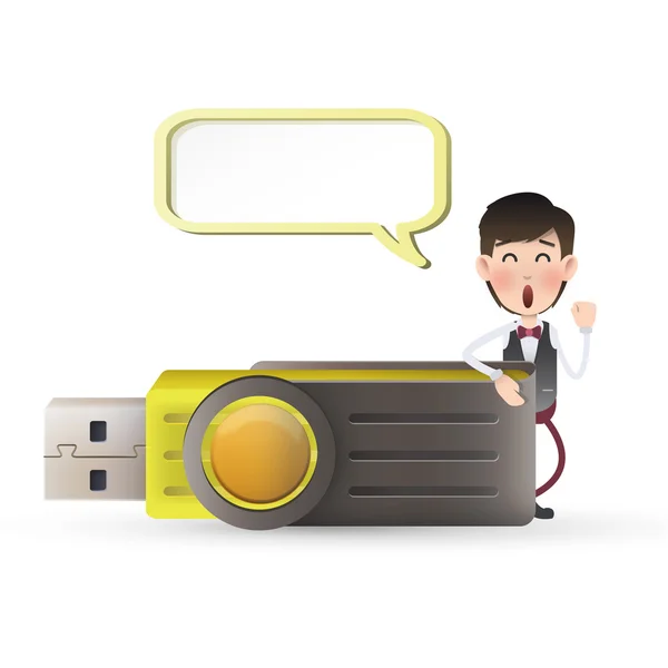 Hombre de negocios con pendrive sobre fondo blanco aislado — Vector de stock