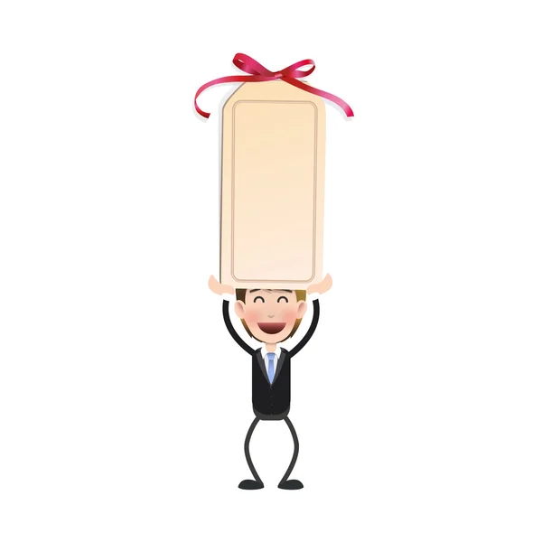 Homme d'affaires avec carte d'invitation sur fond blanc — Image vectorielle