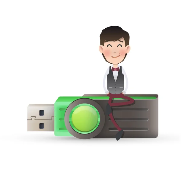 Businessman with pendrive over isolated white background — Stock Vector