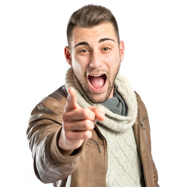 Young man screaming over isolated white background — Stock Photo, Image