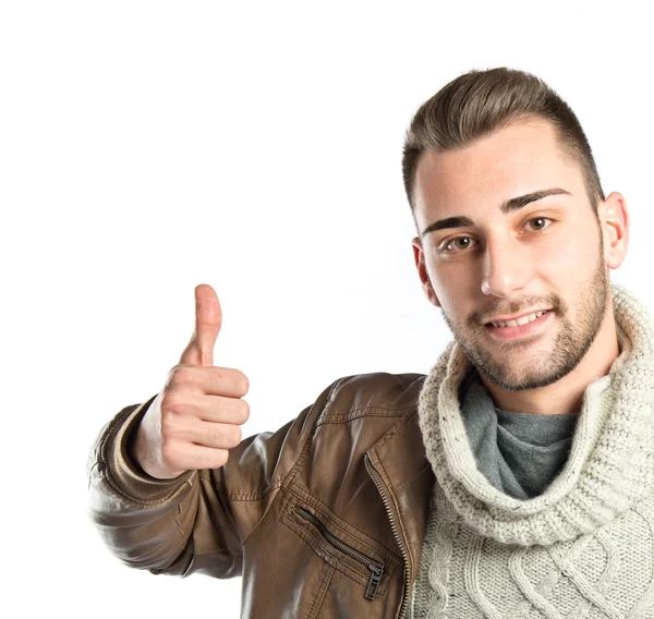 Man die een ok gebaar over geïsoleerde witte achtergrond — Stockfoto