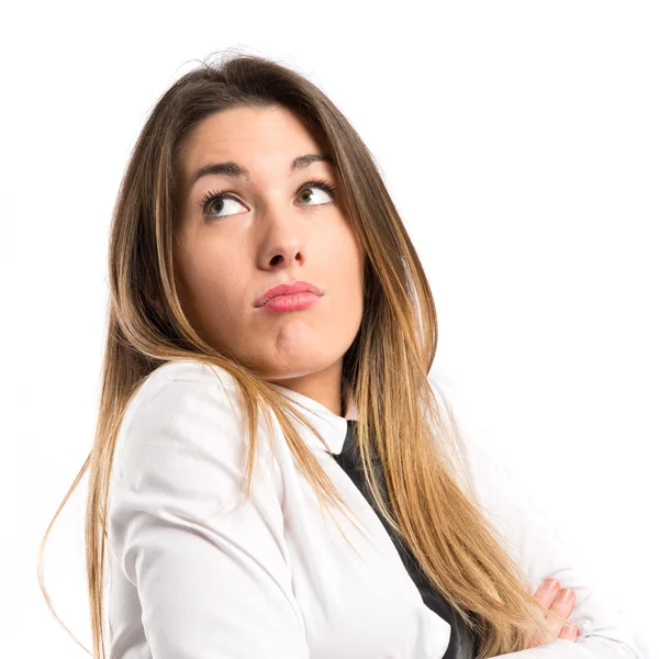 Jovem menina bonita sobre isolado fundo branco — Fotografia de Stock