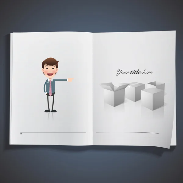 Uomo d'affari con scatola grigia stampata sul libro — Vettoriale Stock