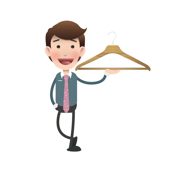 Businessman with wooden hanger over white background — Stock Vector