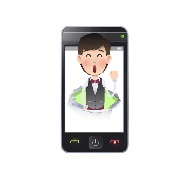 Бизнесмен с реалистичным телефоном на белом фоне — стоковый вектор