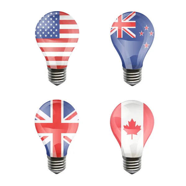 Realistic bulb of United Estates of America, United Kingdom, Canada, New Zeland — Stock Vector