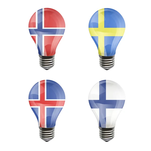 Realistic bulb of Sweden, Iceland, Norway, Finland — Stock Vector