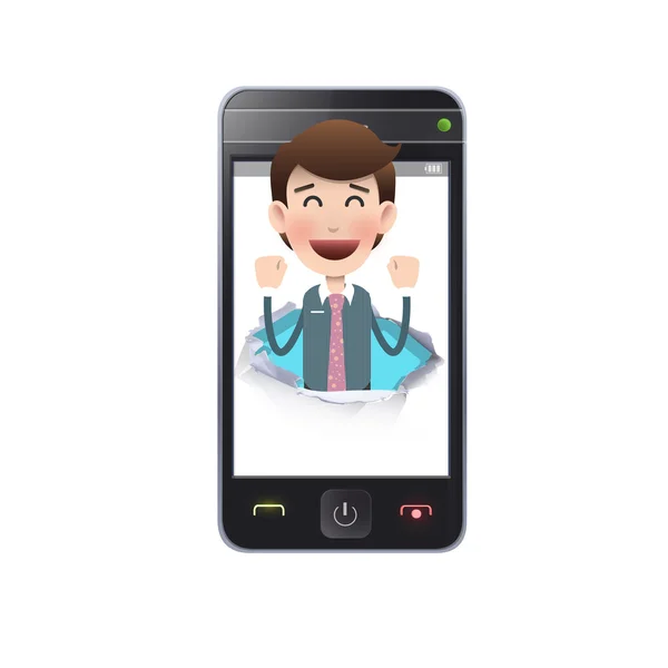 Businessman with realistic phone over white background — Stock Vector