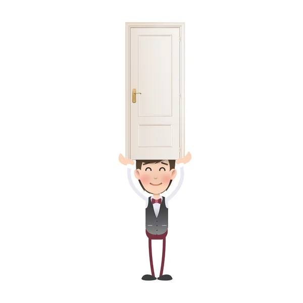 Businessman with door over white background — Stock Vector