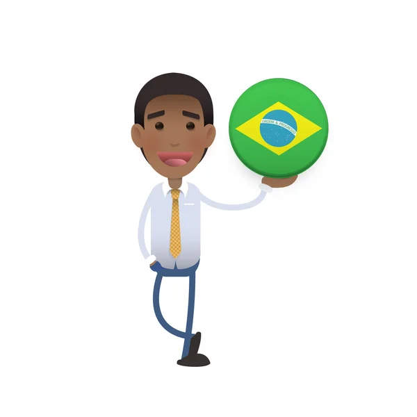 Podnikatel s Brazílii tlačítkem nad bílým pozadím白い背景の上のブラジルのボタンを持ったビジネスマン — ストックベクタ