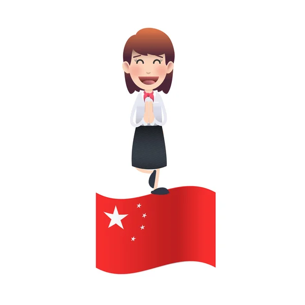 Mujer de negocios con bandera china sobre fondo blanco — Vector de stock