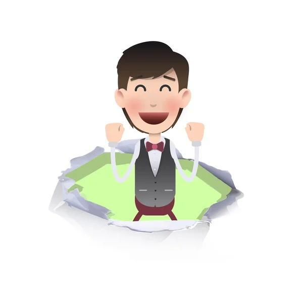 Busi trou homme d'affaires à l'intérieur papier trou sur fond blanc — Image vectorielle