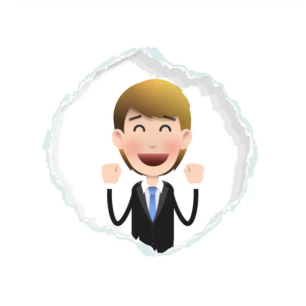 Business man inside hole paper over white background — стоковый вектор