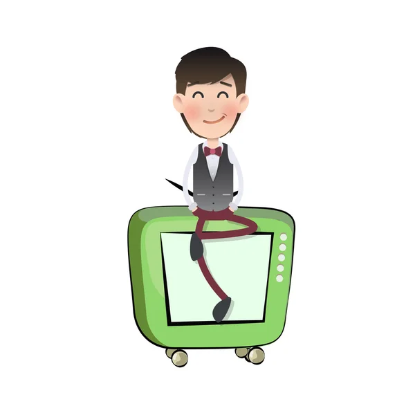 Uomo d'affari con TV carino su sfondo bianco — Vettoriale Stock