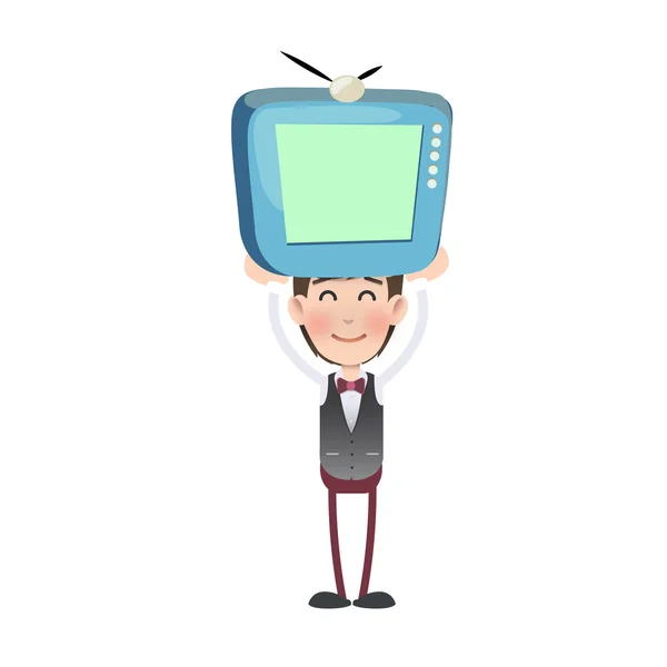 Businessman with cute TV over white background — Stock Vector