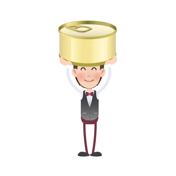 Homme d'affaires avec boîte de thon sur fond blanc — Image vectorielle