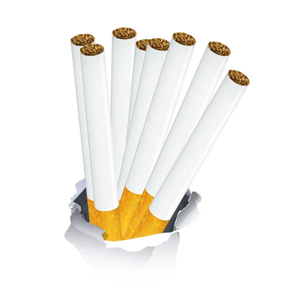 Cigarety uvnitř otvoru zaretušovat bílým pozadím — Stockový vektor