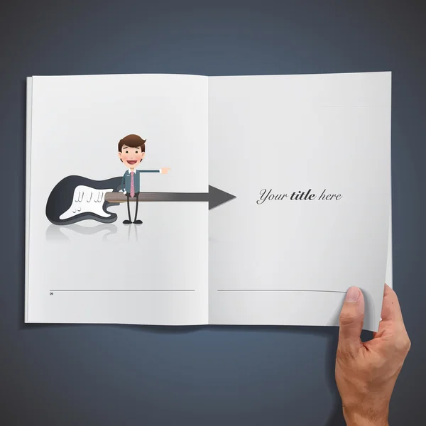 Hombre de negocios con guitarra impresa en libro. Diseño vectorial — Vector de stock