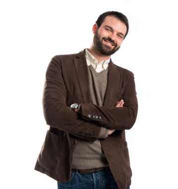 iş kolları olan adamı izole arka plan üzerinde çarpı işareti. 
