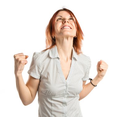 Şanslı kadın, izole edilmiş beyaz arka plan